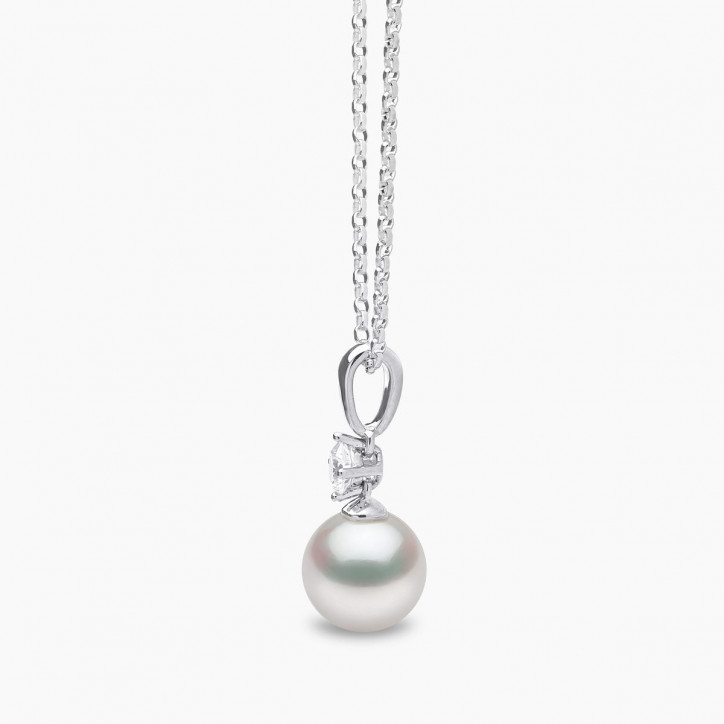 Classic 18K Gold Akoya Pearl and 0.20ct Diamond Pendant