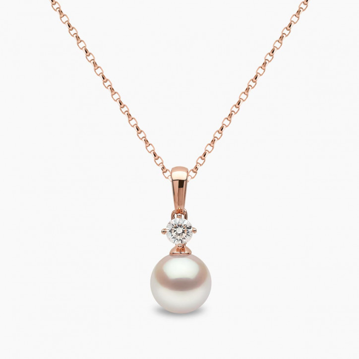 Classic 18K Gold Akoya Pearl and 0.20ct Diamond Pendant