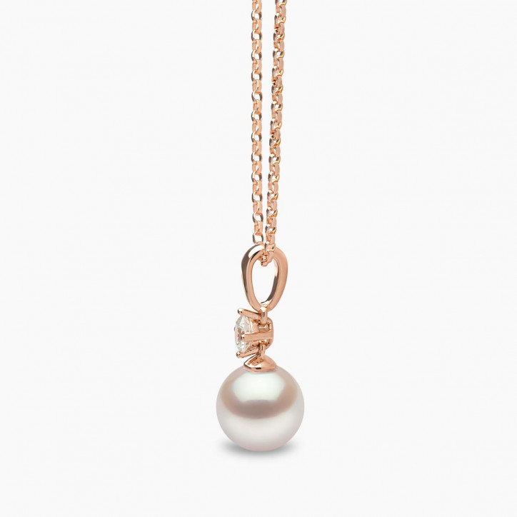 Classic 18K Gold Akoya Pearl and 0.20ct Diamond Pendant