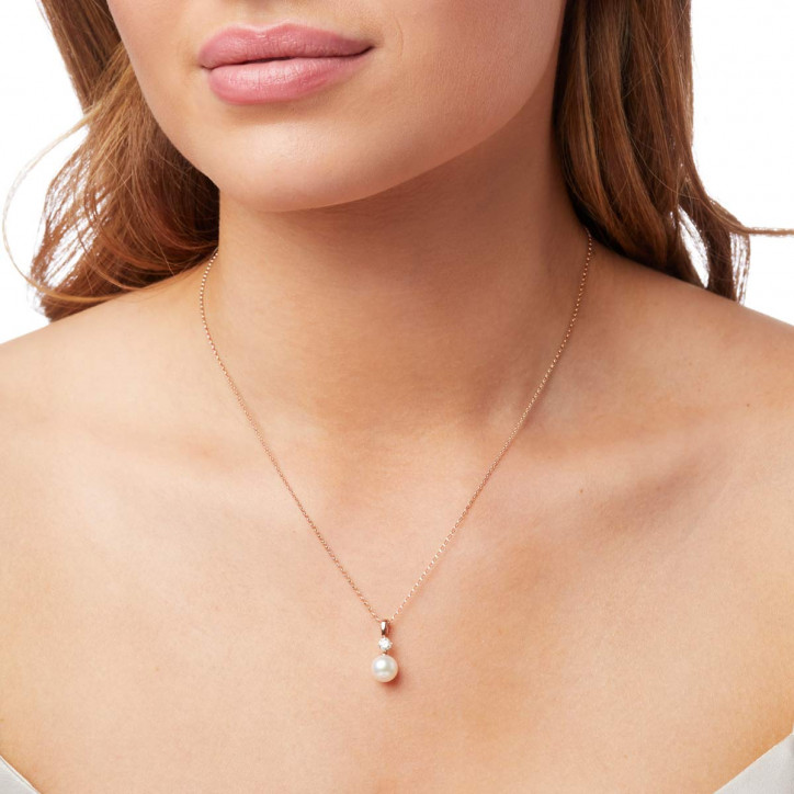 Classic 18K Gold Akoya Pearl and 0.20ct Diamond Pendant