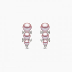 Sleek 18K Gold Triple Pearl and Diamond Stud Earrings