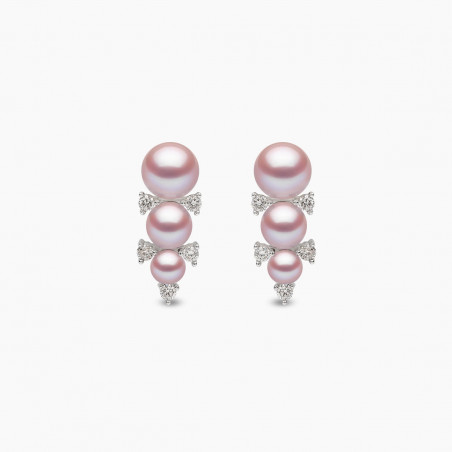 Sleek 18K Gold Triple Pearl and Diamond Stud Earrings