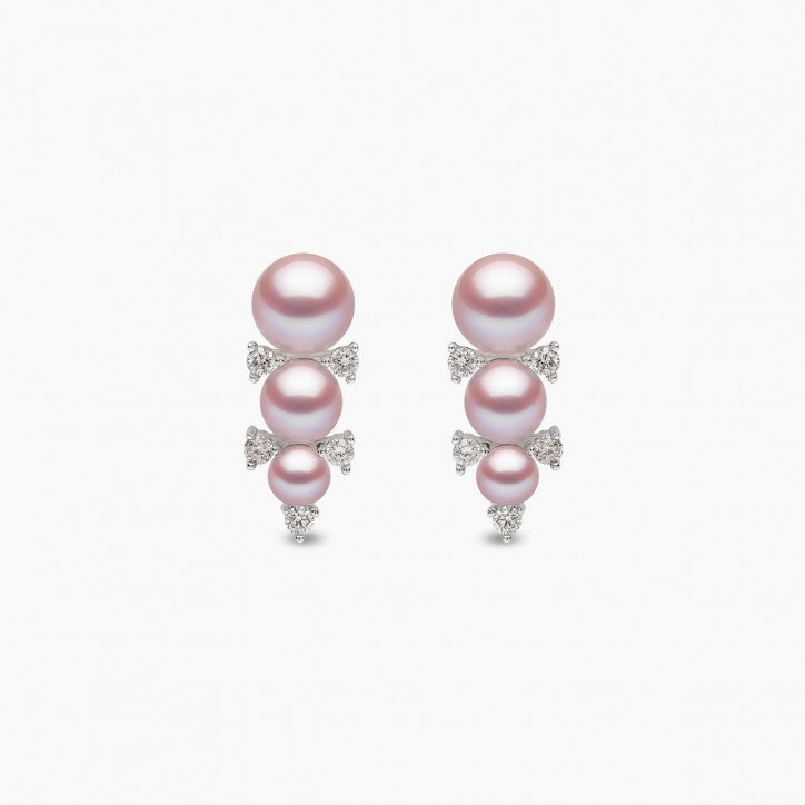 Sleek 18K Gold Triple Pearl and Diamond Stud Earrings