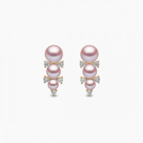 Sleek 18K Gold Triple Pearl and Diamond Stud Earrings