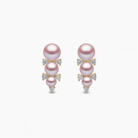 Sleek 18K Gold Triple Pearl and Diamond Stud Earrings