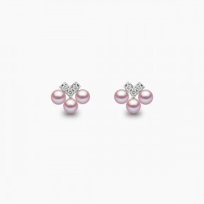 Sleek 18K Gold Pearl and Diamond V Stud Earrings