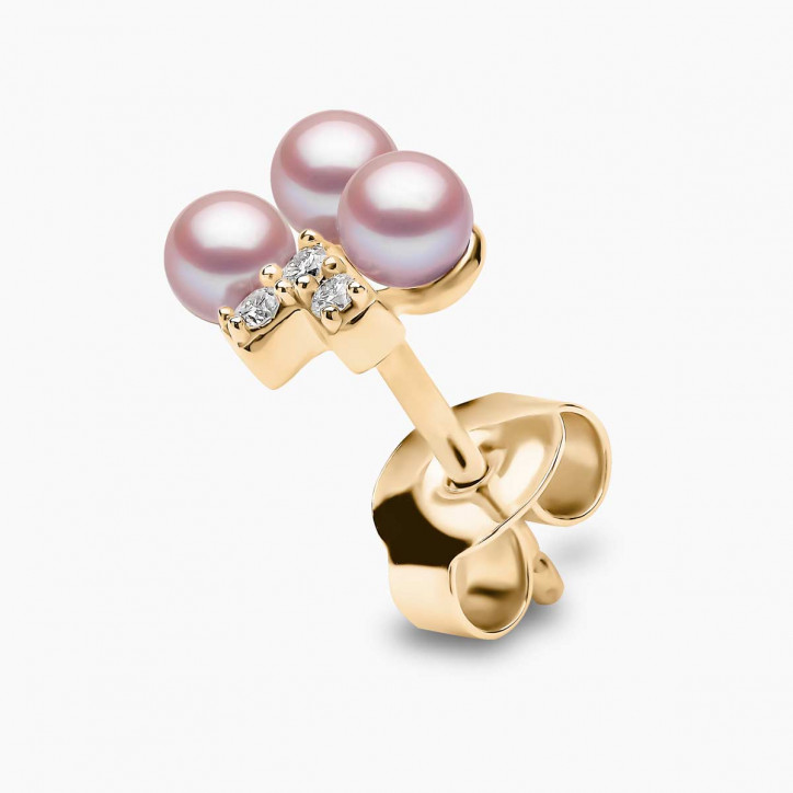 Sleek 18K Gold Pearl and Diamond V Stud Earrings