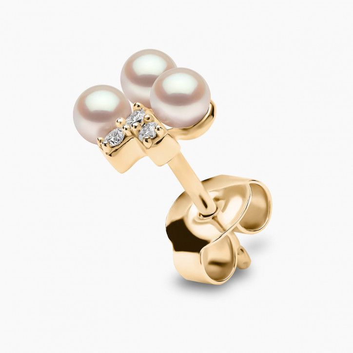 Sleek 18K Gold Pearl and Diamond V Stud Earrings