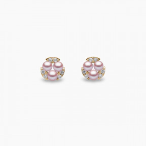 Sleek 18K Gold Triple Pearl and Diamond Stud Earrings