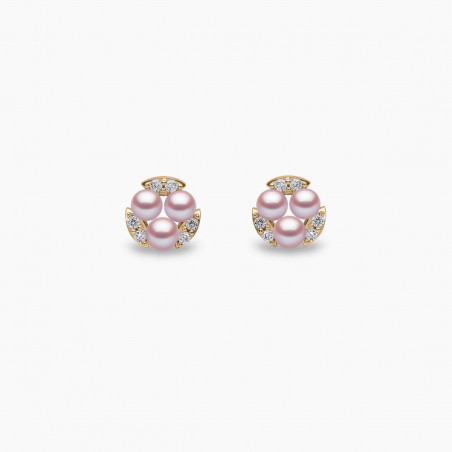 Sleek 18K Gold Triple Pearl and Diamond Stud Earrings