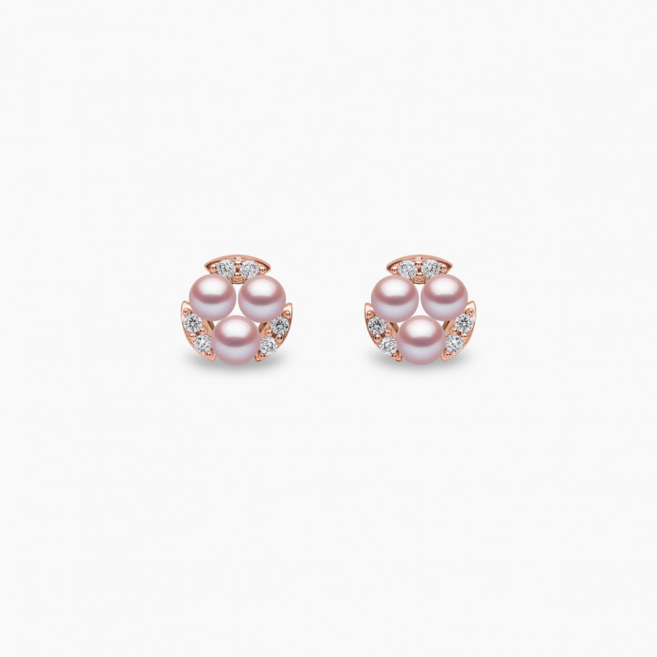 Sleek 18K Gold Triple Pearl and Diamond Stud Earrings