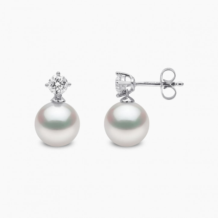 Classic 18K Gold Akoya Pearl and 0.50ct Diamond Earrings