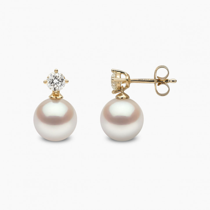 Classic 18K Gold Akoya Pearl and 0.50ct Diamond Earrings