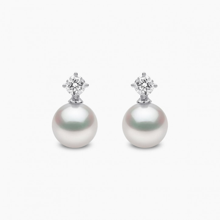 Classic 18K Gold Akoya Pearl and 0.50ct Diamond Earrings