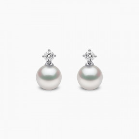 Classic 18K Gold Akoya Pearl and 0.30ct Diamond Earrings