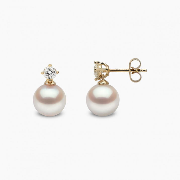 Classic 18K Gold Akoya Pearl and 0.30ct Diamond Earrings