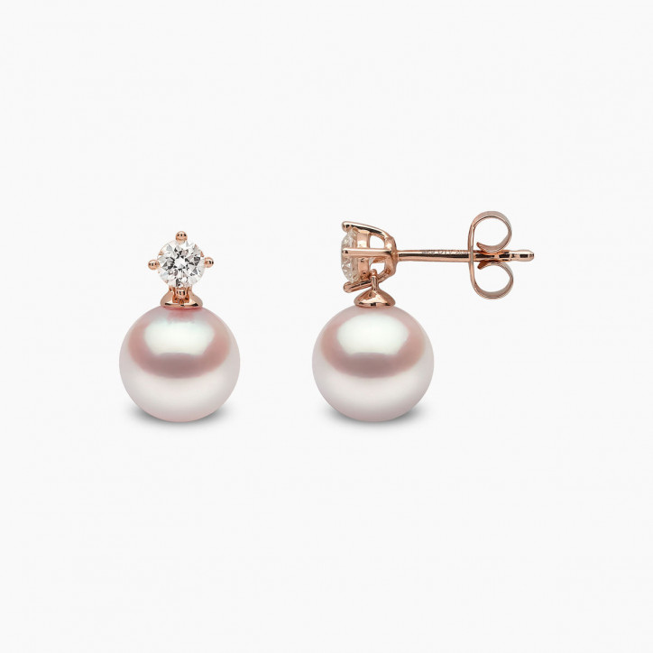 Classic 18K Gold Akoya Pearl and 0.30ct Diamond Earrings