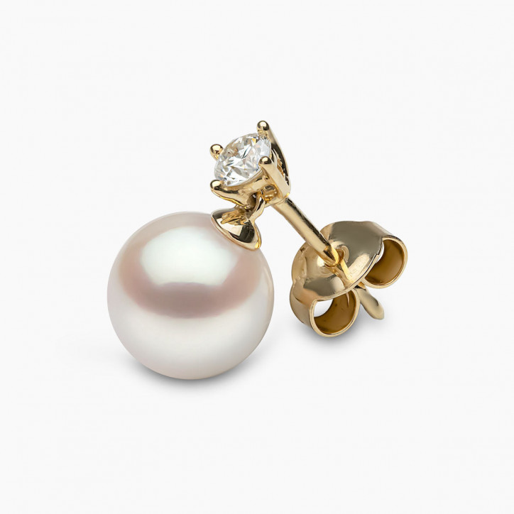 Classic 18K Gold Akoya Pearl and 0.30ct Diamond Earrings