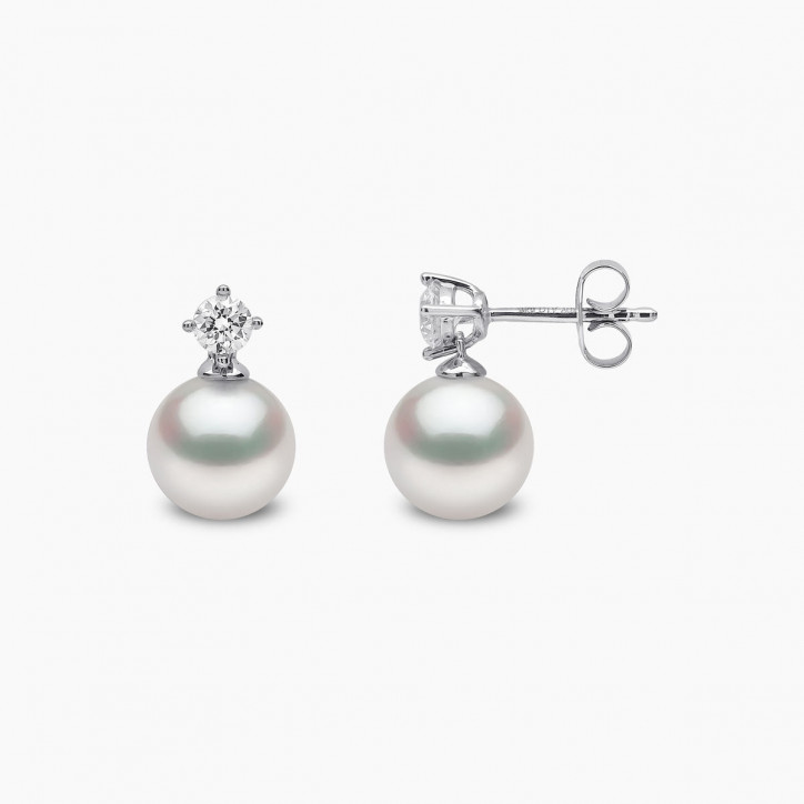 Classic 18K Gold Akoya Pearl and 0.30ct Diamond Earrings