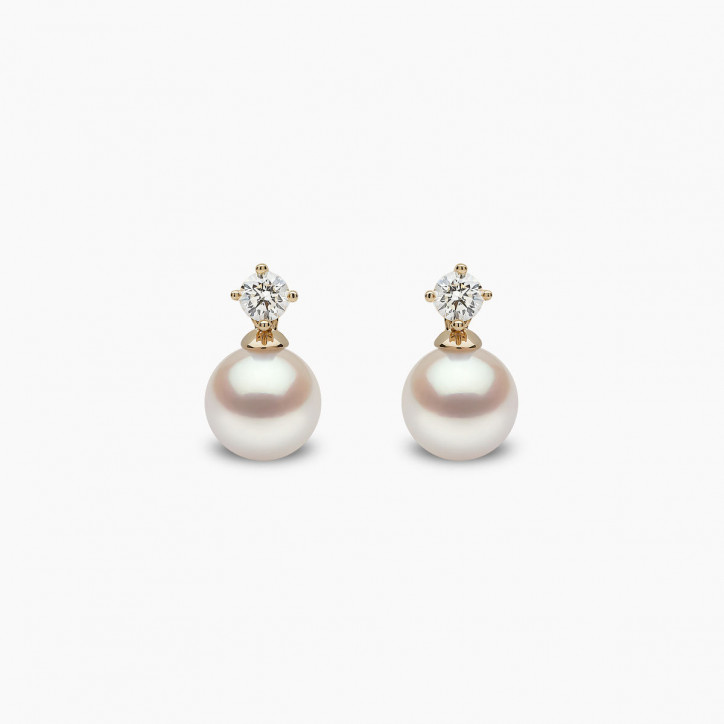 Classic 18K Gold Akoya Pearl and 0.20ct Diamond Earrings