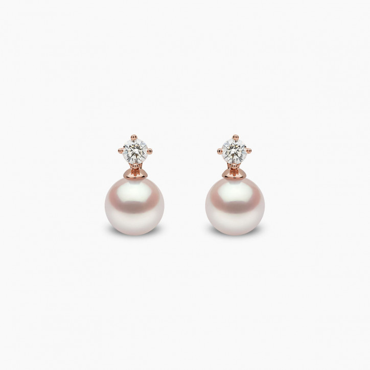 Classic 18K Gold Akoya Pearl and 0.20ct Diamond Earrings