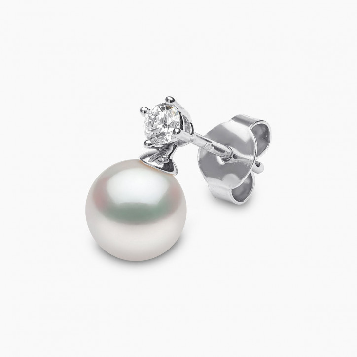 Classic 18K Gold Akoya Pearl and 0.20ct Diamond Earrings