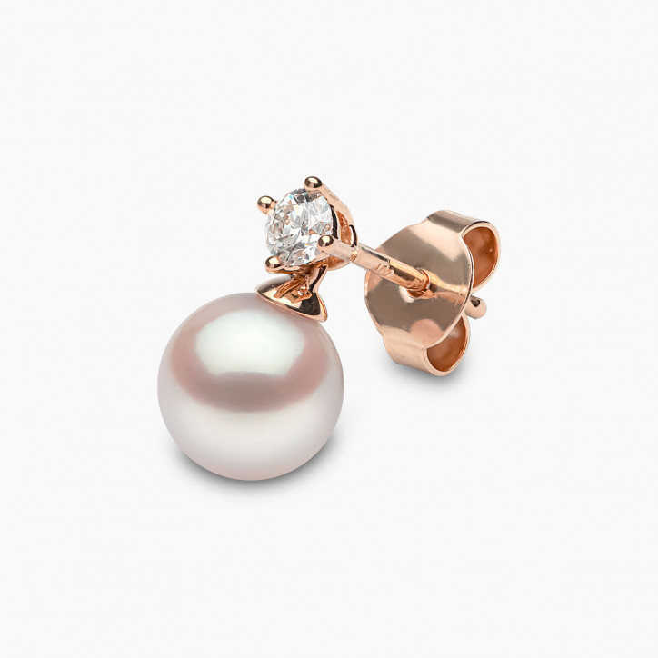 Classic 18K Gold Akoya Pearl and 0.20ct Diamond Earrings