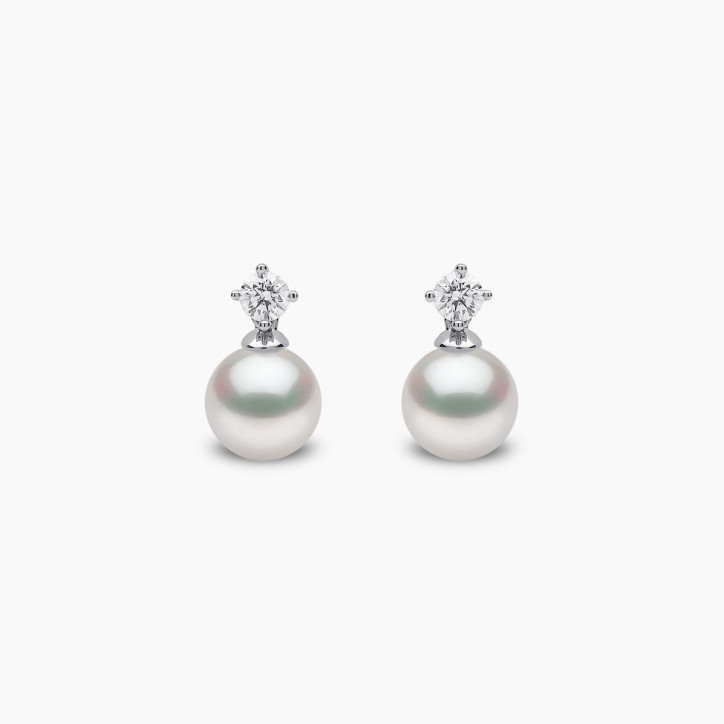 Classic 18K Gold Akoya Pearl and 0.20ct Diamond Earrings