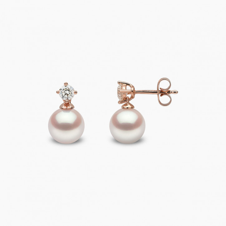 Classic 18K Gold Akoya Pearl and 0.20ct Diamond Earrings