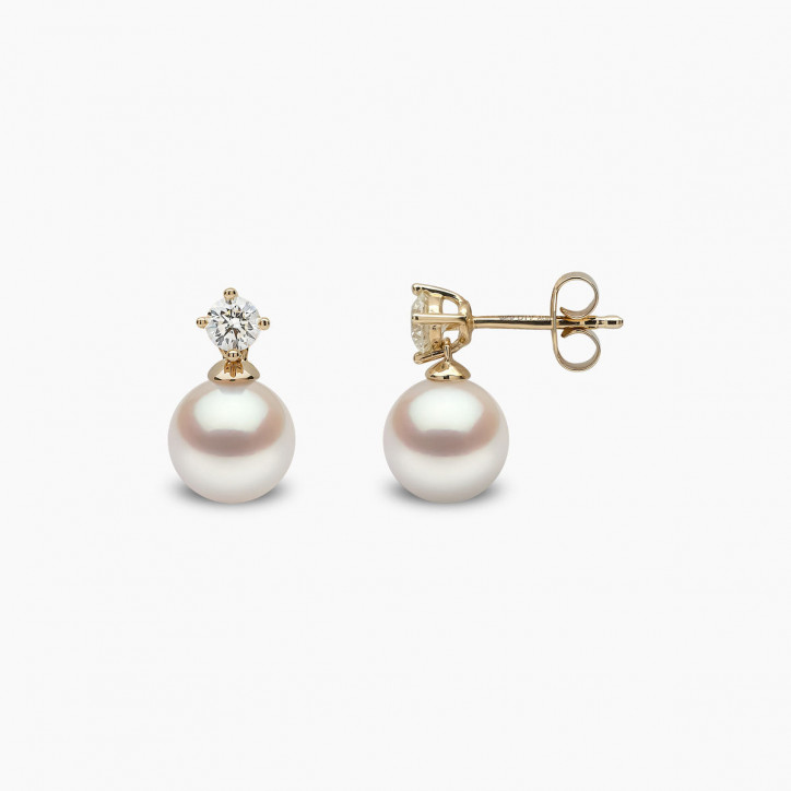 Classic 18K Gold Akoya Pearl and 0.20ct Diamond Earrings