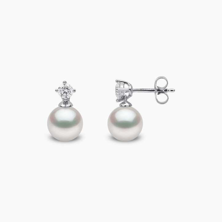 Classic 18K Gold Akoya Pearl and 0.20ct Diamond Earrings