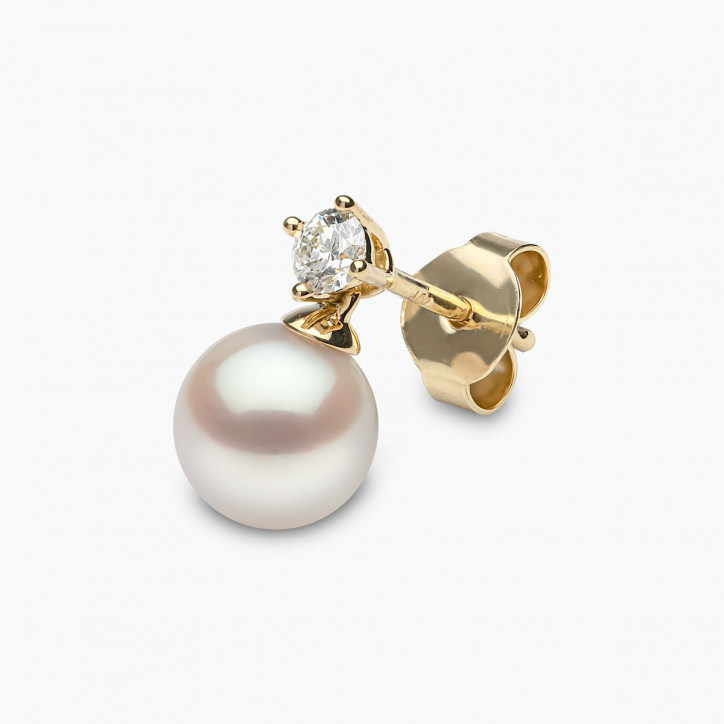 Classic 18K Gold Akoya Pearl and 0.20ct Diamond Earrings