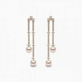 Sleek 18K Gold Akoya Pearl and Diamond Drop Earrings