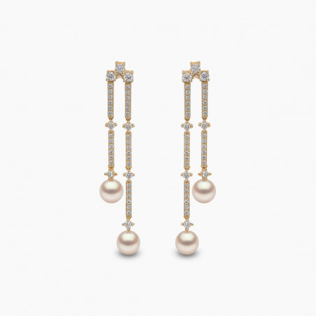 Sleek 18K Gold Akoya Pearl and Diamond Drop Earrings