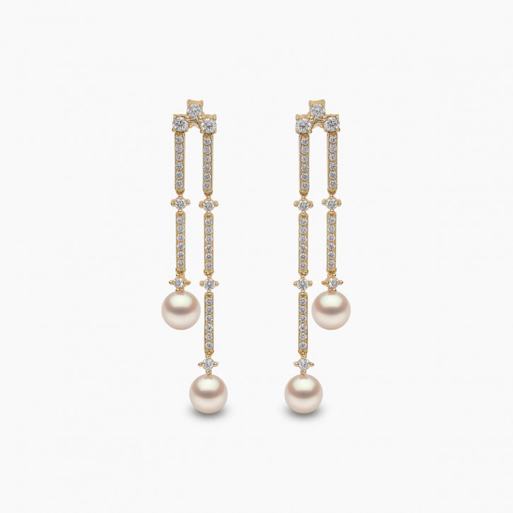 Sleek 18K Gold Akoya Pearl and Diamond Drop Earrings