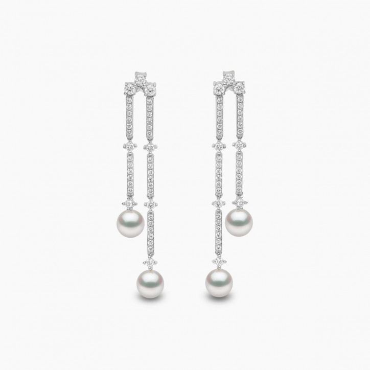 Sleek 18K Gold Akoya Pearl and Diamond Drop Earrings