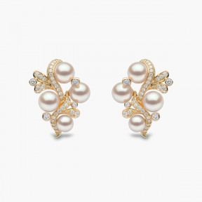 Raindrop 18K Gold Akoya Pearl and Diamond Ripple Earrings