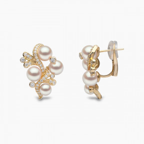 Raindrop 18K Gold Akoya Pearl and Diamond Ripple Earrings