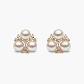 Raindrop 18K Gold Triple Akoya Pearl and Diamond Earrings