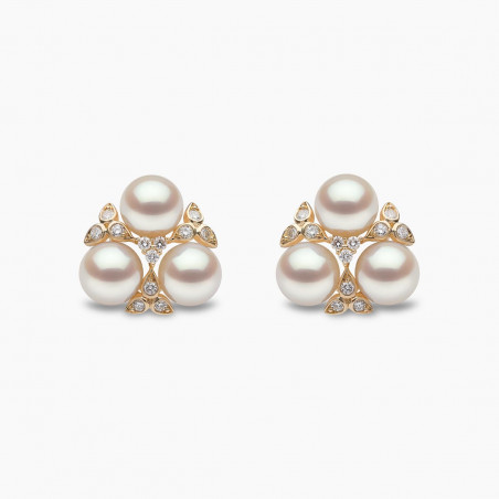 Raindrop 18K Gold Triple Akoya Pearl and Diamond Earrings