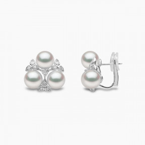 Raindrop 18K Gold Triple Akoya Pearl and Diamond Earrings