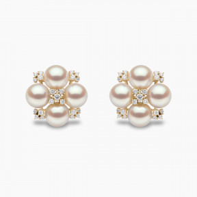 Raindrop 18K Gold Akoya Pearl and Diamond Mini Motif Earrings