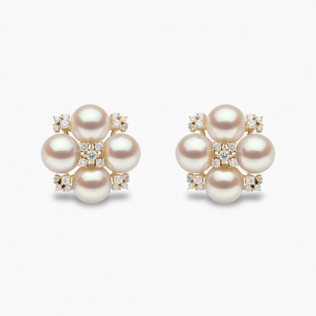 Raindrop 18K Gold Akoya Pearl and Diamond Mini Motif Earrings