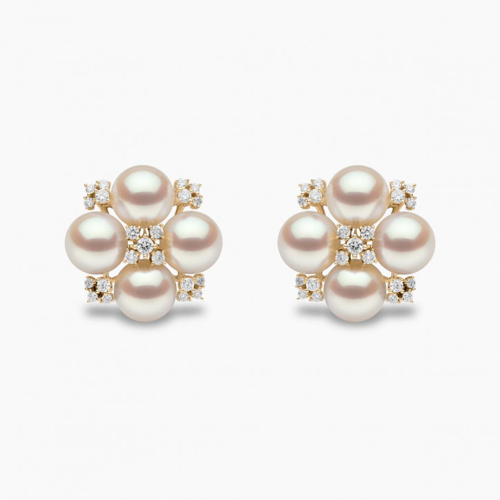 Raindrop 18K Gold Akoya Pearl and Diamond Mini Motif Earrings