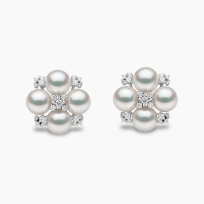 Raindrop 18K Gold Akoya Pearl and Diamond Mini Motif Earrings