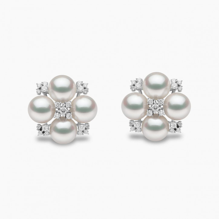 Raindrop 18K Gold Akoya Pearl and Diamond Mini Motif Earrings