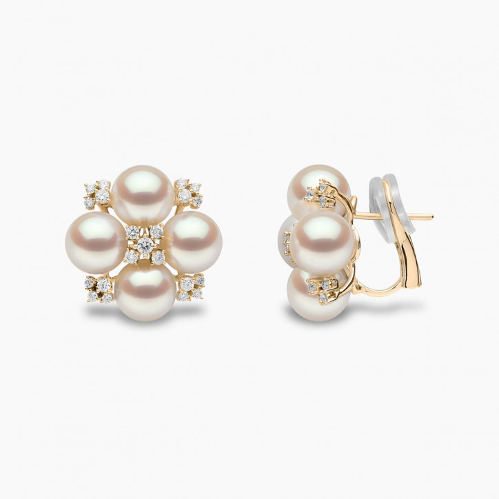 Raindrop 18K Gold Akoya Pearl and Diamond Mini Motif Earrings