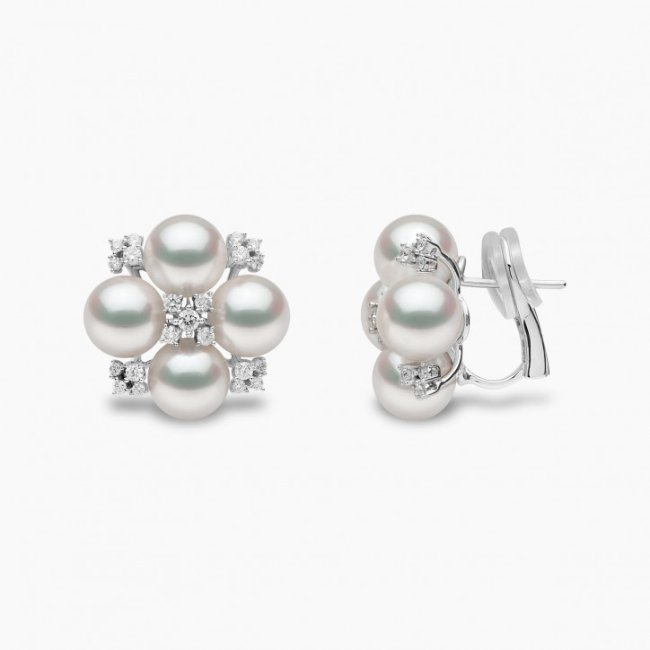 Raindrop 18K Gold Akoya Pearl and Diamond Mini Motif Earrings