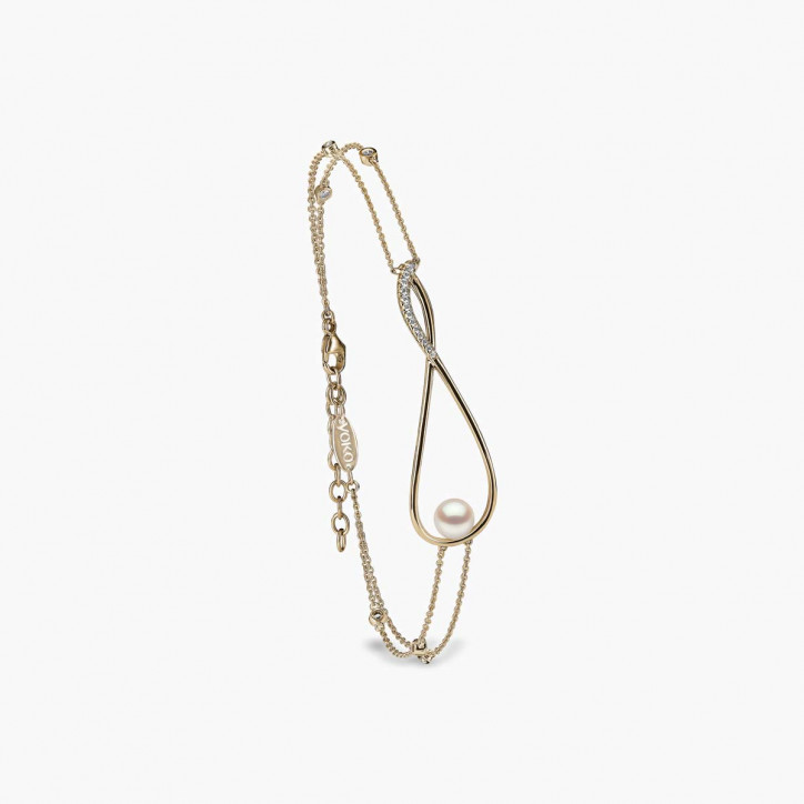 Sleek 18K Gold Pearl and Diamond Infinity Bracelet