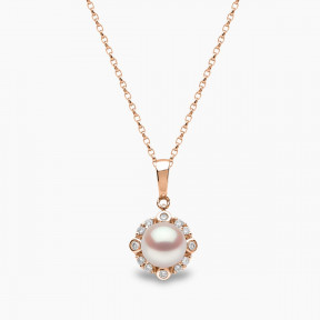 Trend 18K Gold Freshwater Pearl and Multi Diamond Halo Pendant